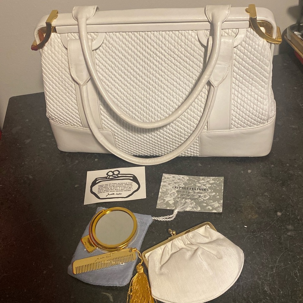 Fantastic White On White Reptile Leather Satchel NOS NWOT